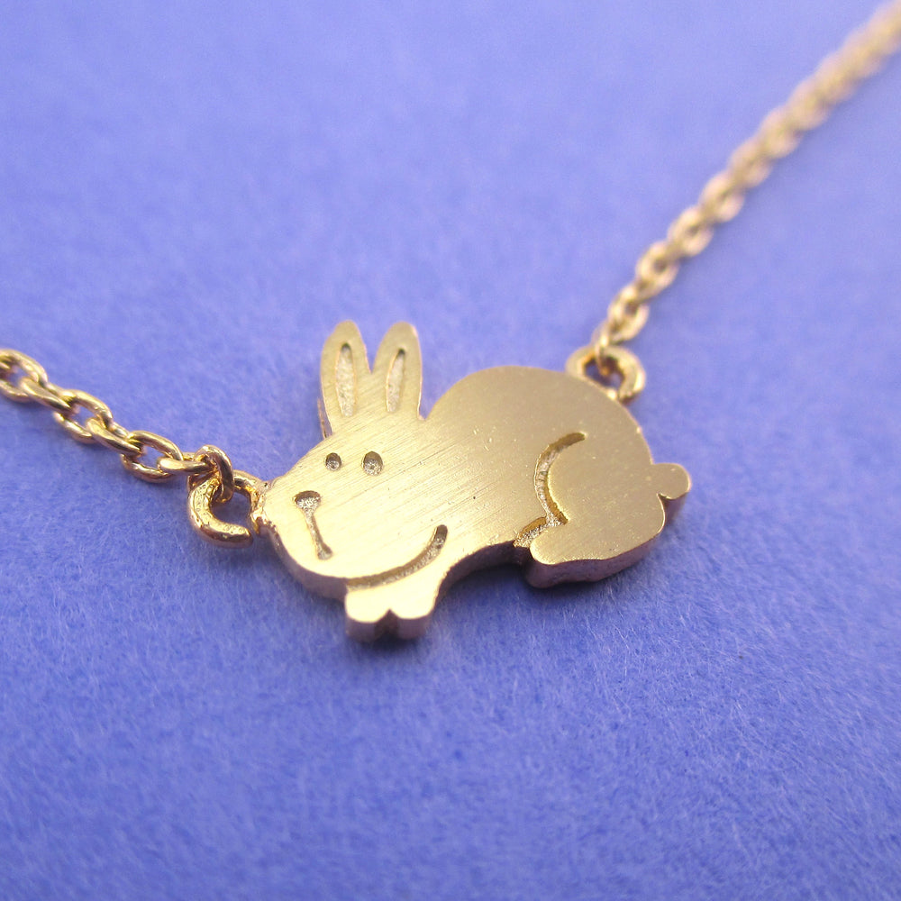 Cute Fluffy Bunny Rabbit Hare Shaped Pendant Necklace in Gold