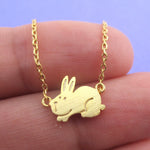 Cute Fluffy Bunny Rabbit Hare Shaped Necklace in Gold | Animal Jewelry