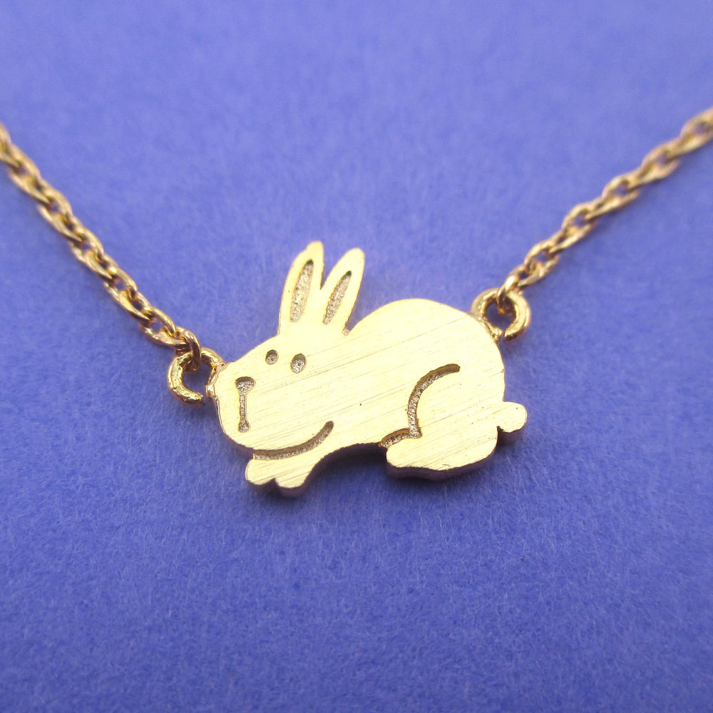 Cute Fluffy Bunny Rabbit Hare Shaped Necklace in Gold | Animal Jewelry