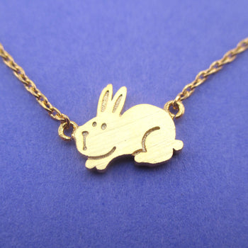 Cute Fluffy Bunny Rabbit Hare Shaped Necklace in Gold | Animal Jewelry
