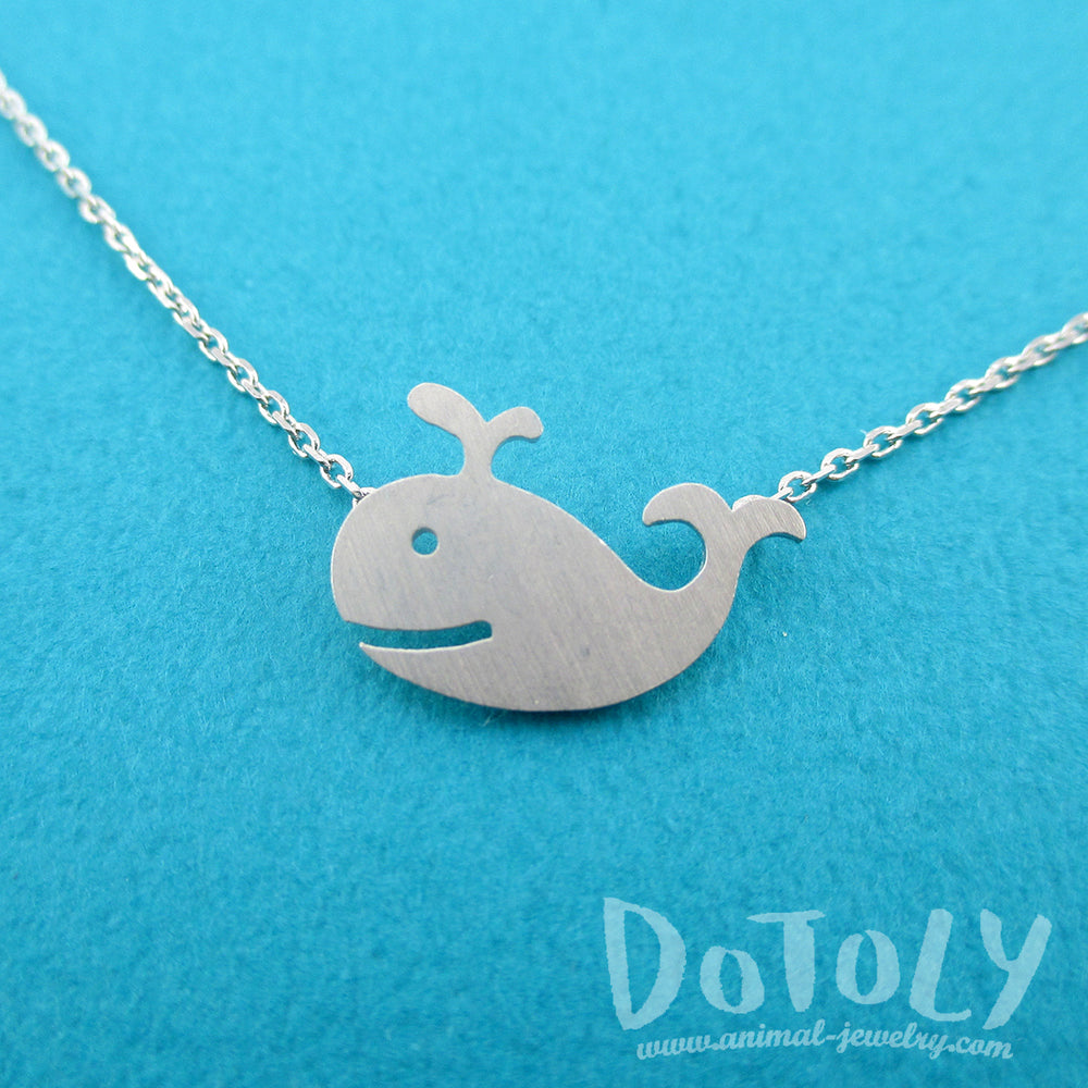 Happy Smiling Whale Pendant Necklace in Gold Silver | Animal Jewelry