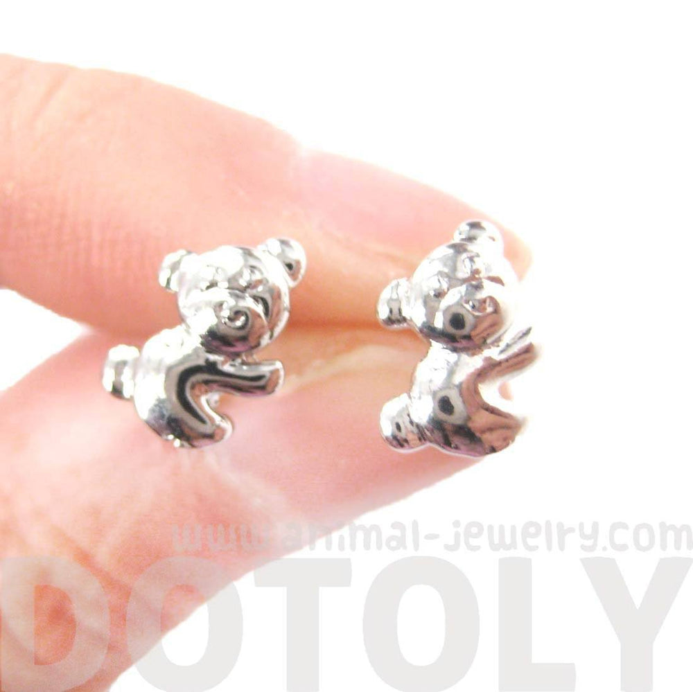 Cute Koala Teddy Bear Shaped Animal Themed Stud Earrings in Silver