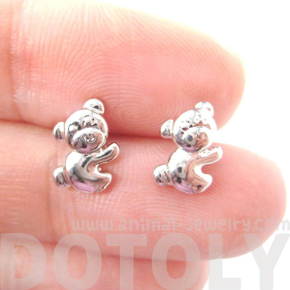 Cute Koala Teddy Bear Shaped Animal Themed Stud Earrings in Silver