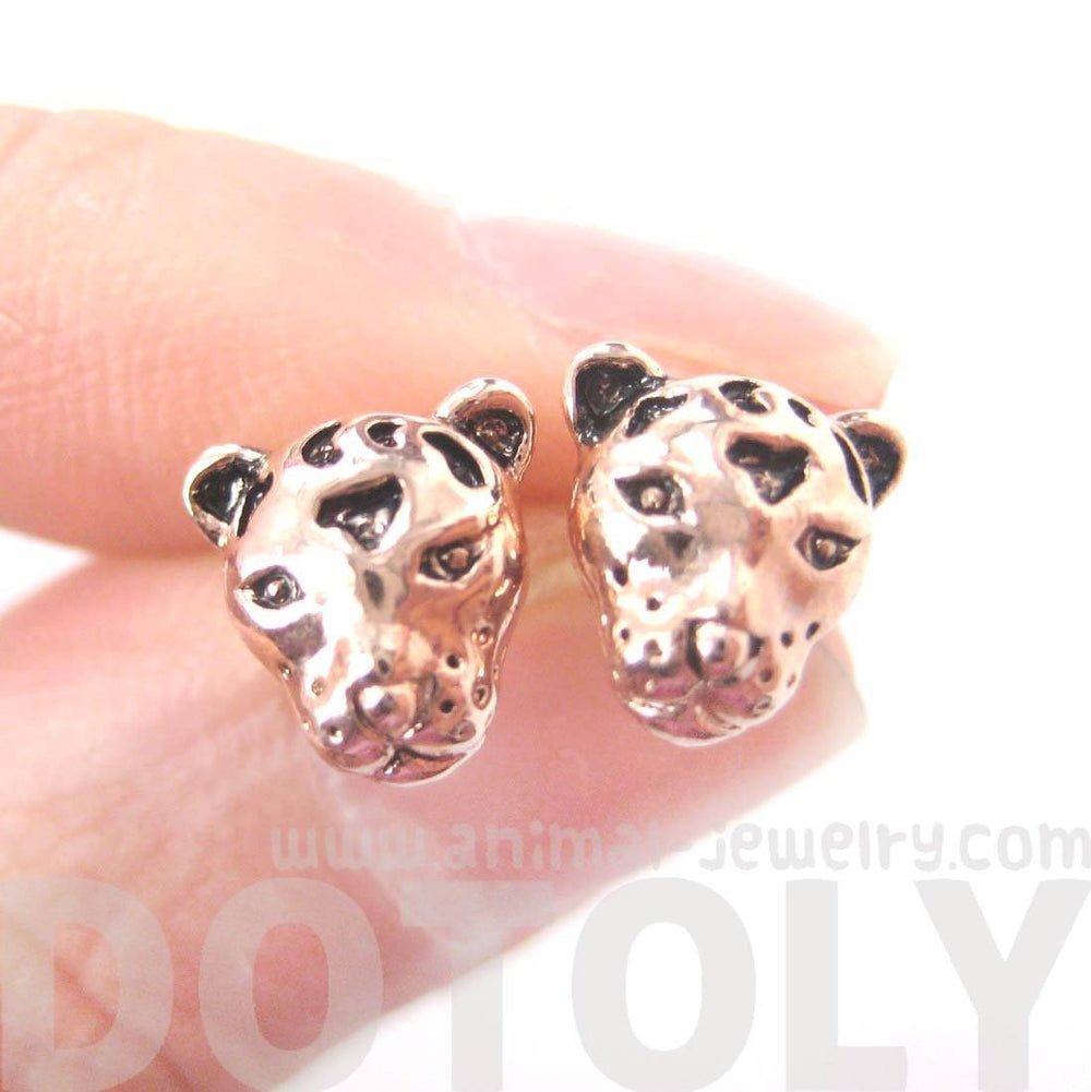 Leopard Cheetah Shaped Large Animal Themed Stud Earrings in Rose Gold