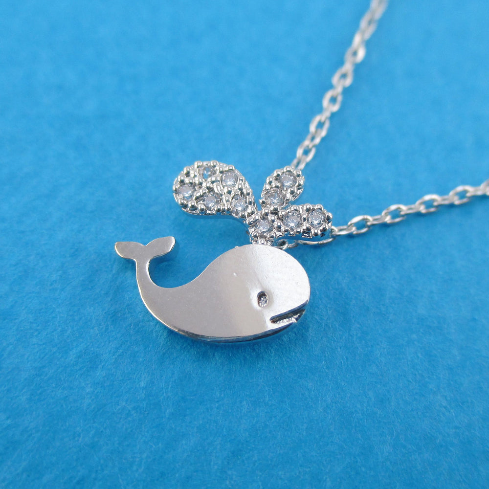 Little Whale Aquatic Marine Animal Shaped Rhinestone Pendant Necklace
