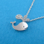 Little Whale Aquatic Marine Animal Shaped Rhinestone Pendant Necklace