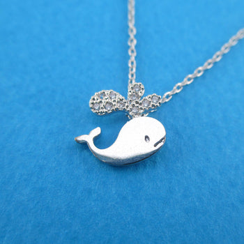 Little Whale Aquatic Marine Animal Shaped Rhinestone Pendant Necklace