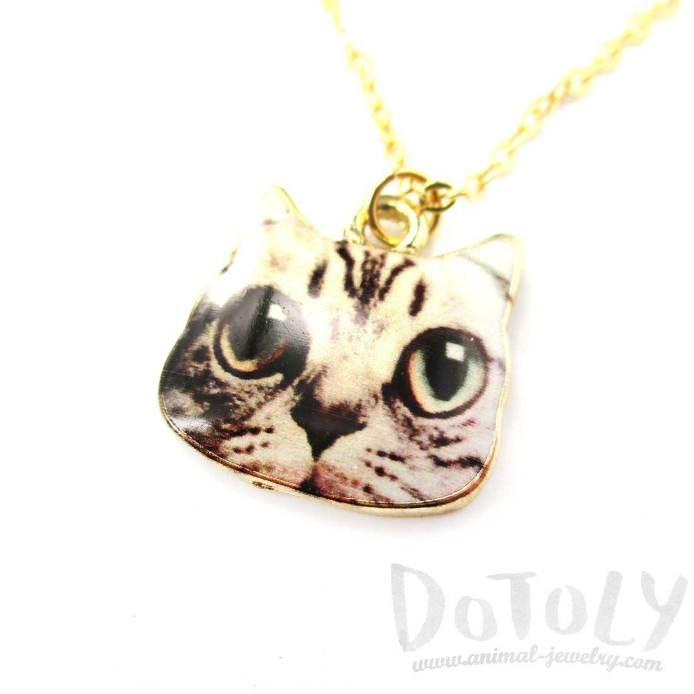 Cute Manx Kitty Cat Face Shaped Charm Necklace
