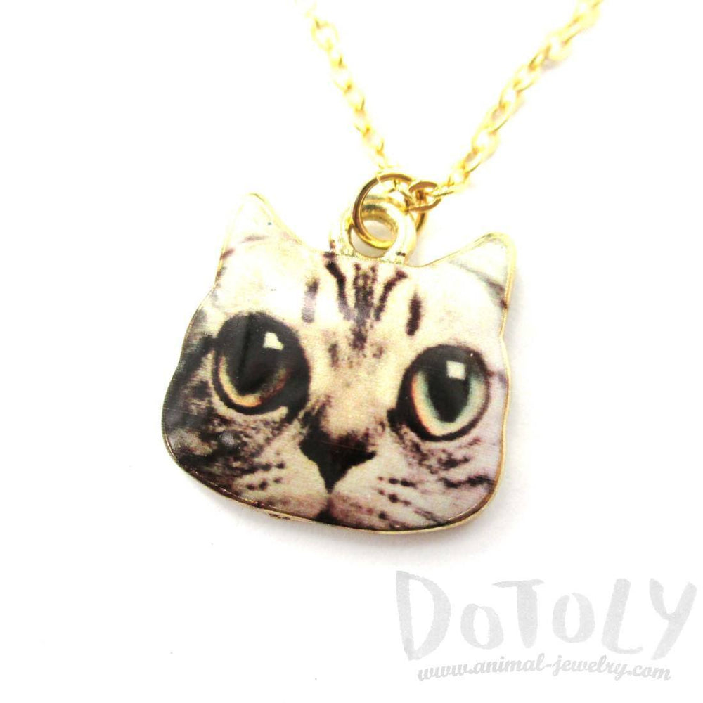 Cute Manx Kitty Cat Face Shaped Charm Necklace