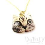 Cute Manx Kitty Cat Face Shaped Charm Necklace