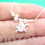 Silver Monkey Chimpanzee Dangling From Branch Necklace