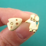 Cute Mouse and Swiss Cheese Shaped Stud Earrings