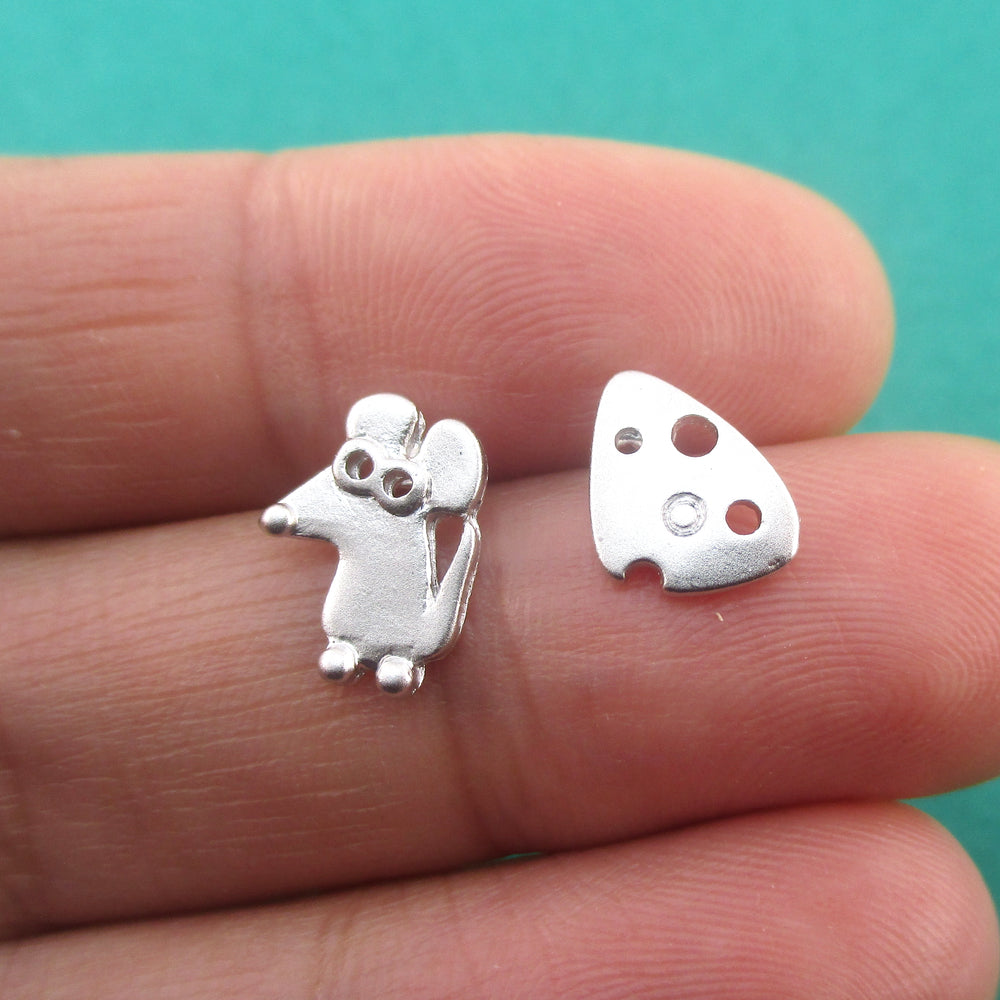 Cute Mouse and Swiss Cheese Shaped Stud Earrings