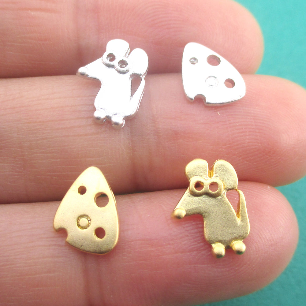 Cute Mouse and Swiss Cheese Shaped Stud Earrings