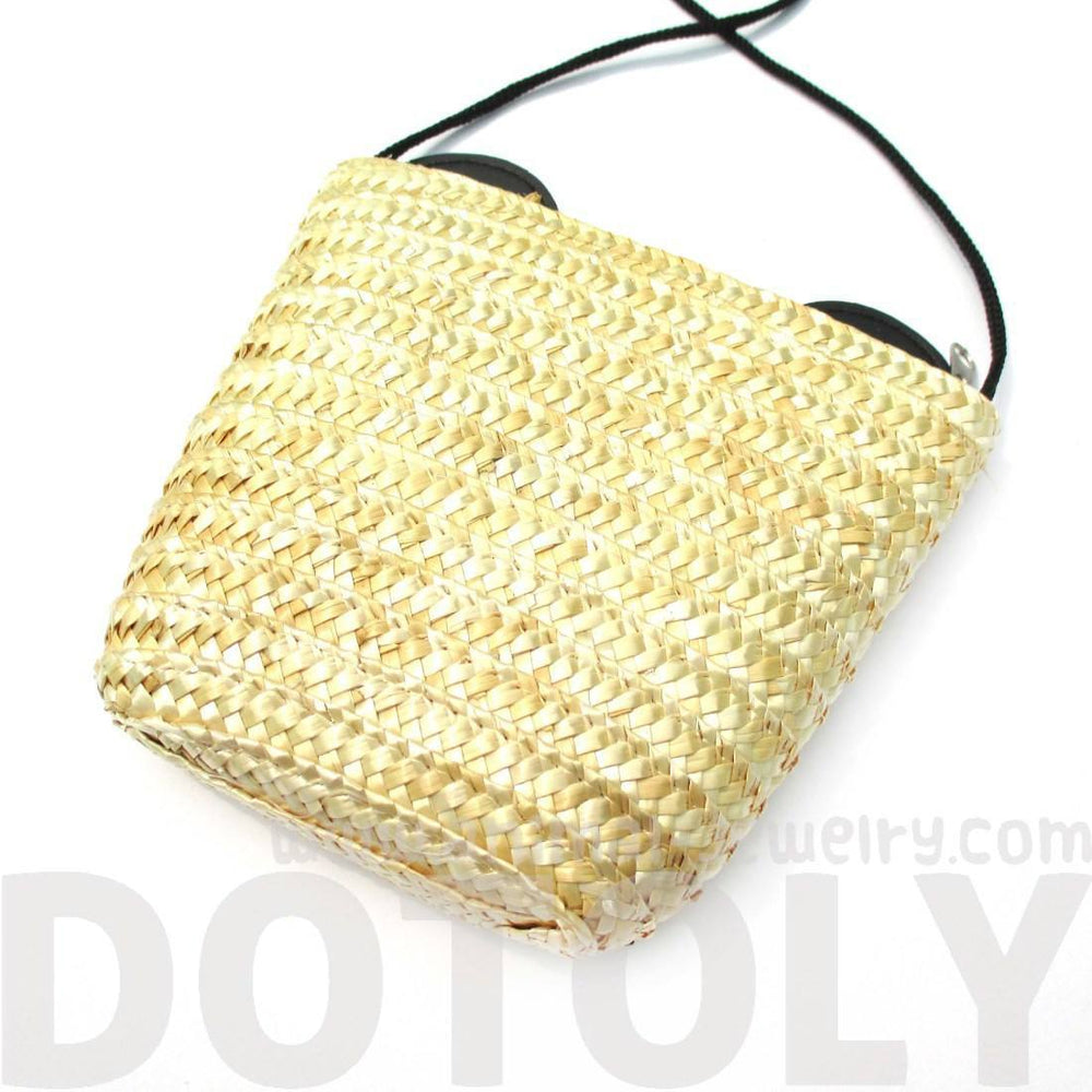 Cute Mouse Mice Face Shaped Straw Woven Cross Body Summer Beach Bag