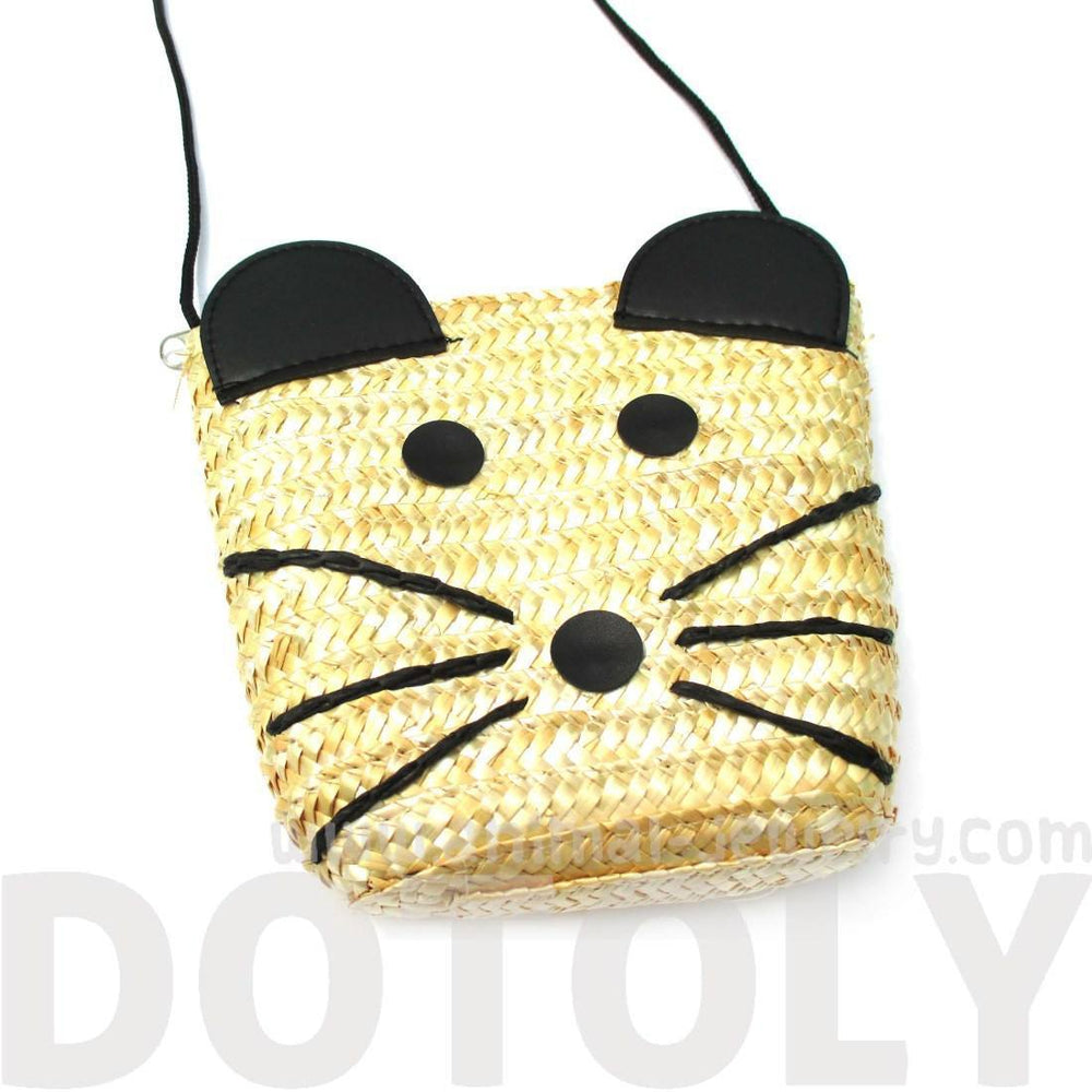 Cute Mouse Mice Face Shaped Straw Woven Cross Body Summer Beach Bag