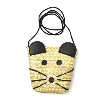 Cute Mouse Mice Face Shaped Straw Woven Cross Body Summer Beach Bag