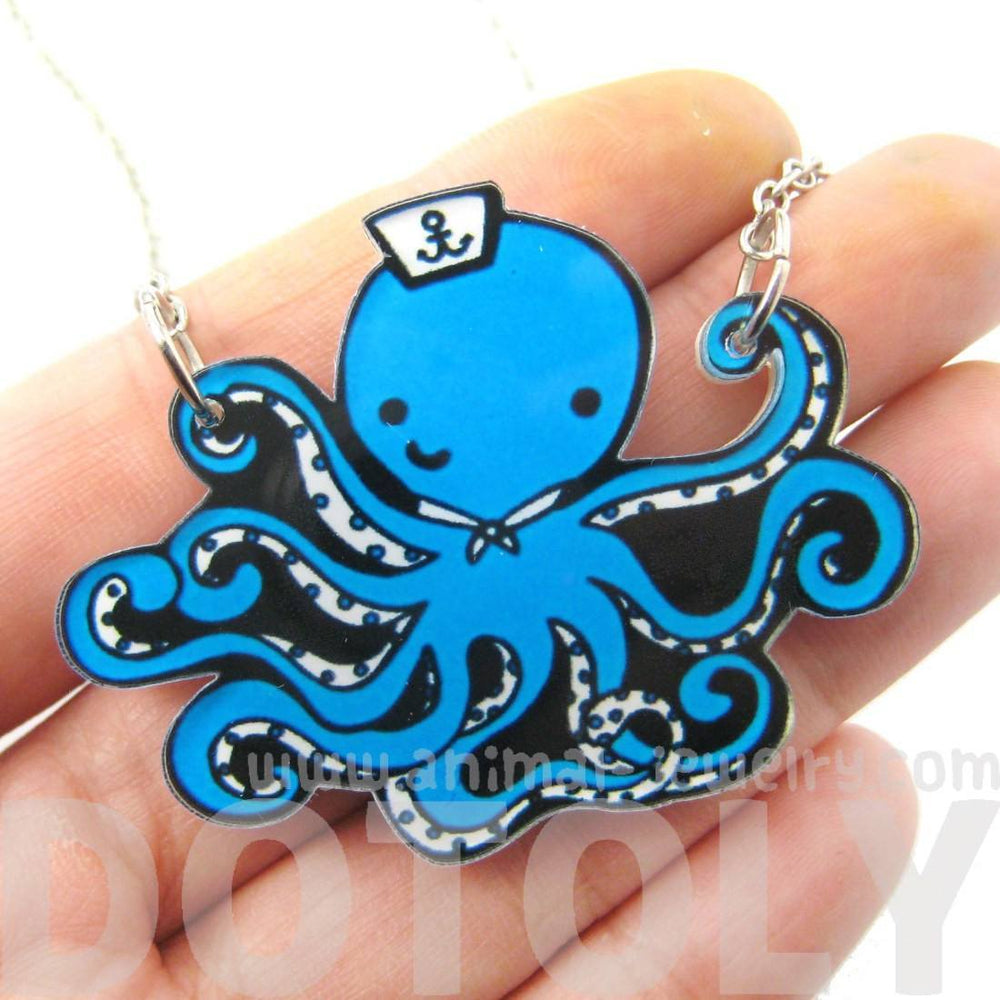 Cute Octopus Wearing A Sailor Hat Shaped Acrylic Pendant Necklace
