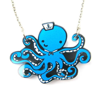 Cute Octopus Wearing A Sailor Hat Shaped Acrylic Pendant Necklace