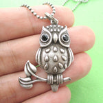 Owl On A Branch Bird Shaped Animal Pendant Necklace in Silver