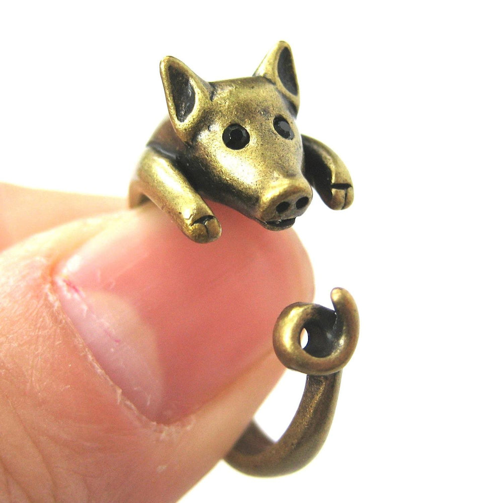 Brass Miniature Piglet Pig Shaped Realistic Animal Inspired Rings for Women and Girls