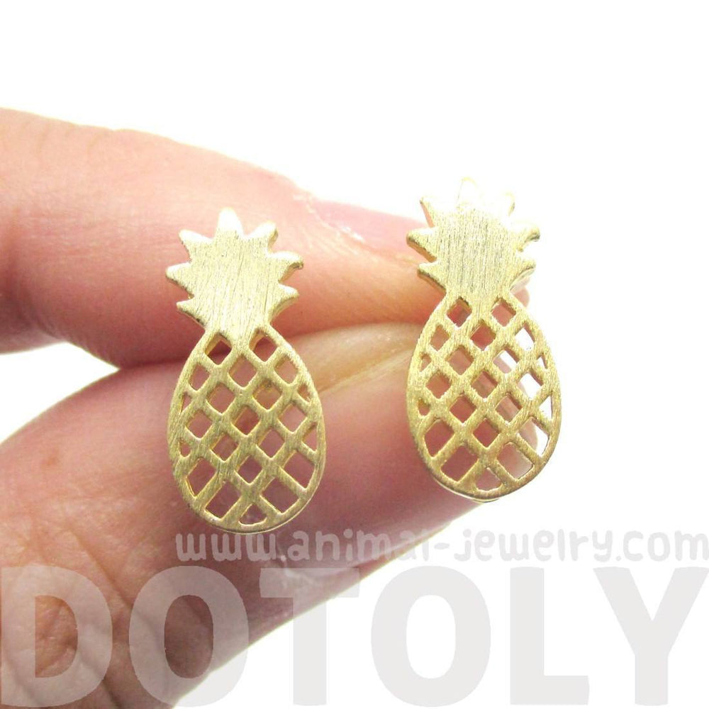 Cute Pineapple Shaped Stud Earrings in Gold | DOTOLY