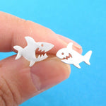 Cute Great White Shark Shaped Stud Earrings in Silver