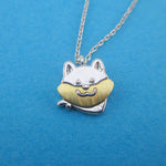 Shiba Inu Akita Wearing a Bandana Shaped Pendant Necklace in Silver