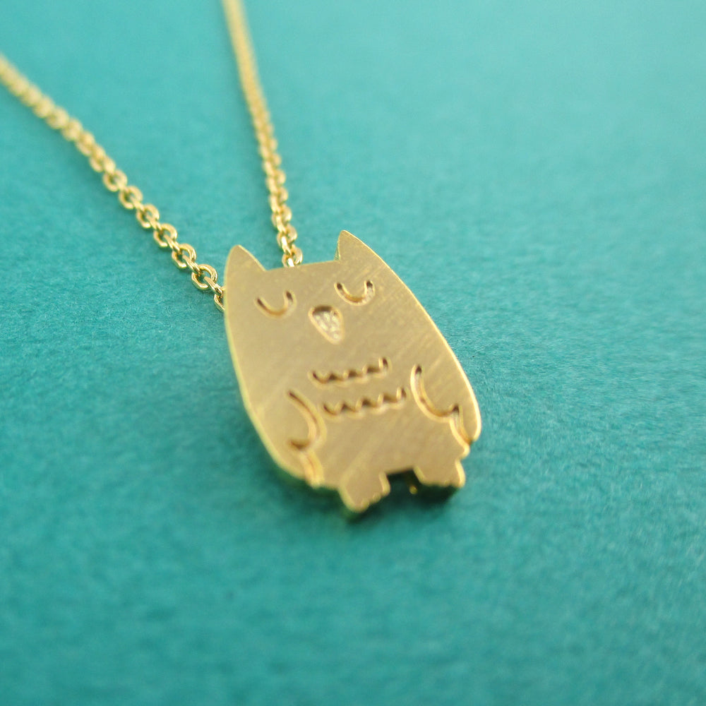 Cute Sleepy Owl Bird Shaped Pendant Necklace in Gold | Animal Jewelry