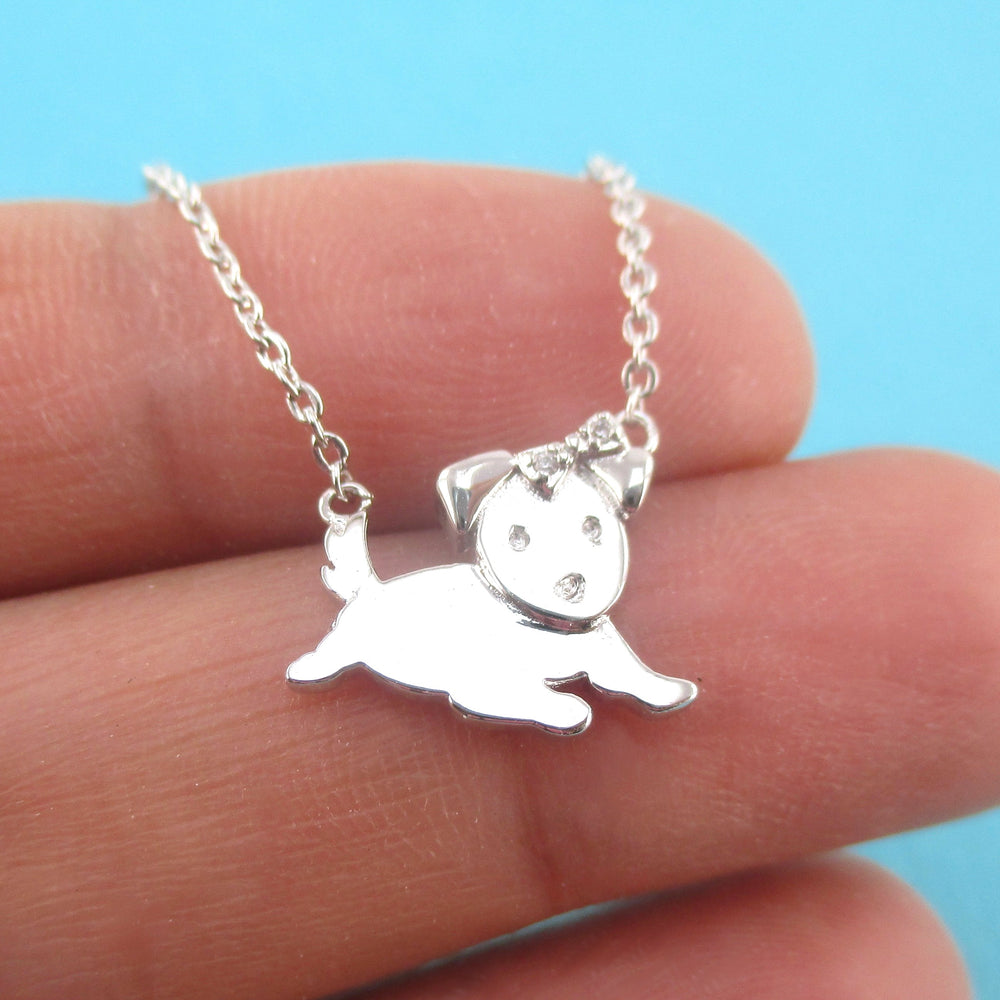 Cute Tiny Princess Puppy with Crown Dog Shaped Pendant Necklace