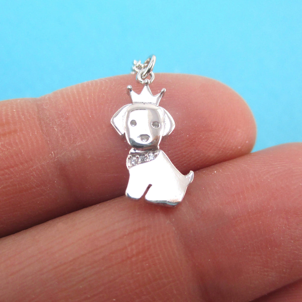 Cute Tiny Princess Puppy with Crown Dog Shaped Pendant Necklace