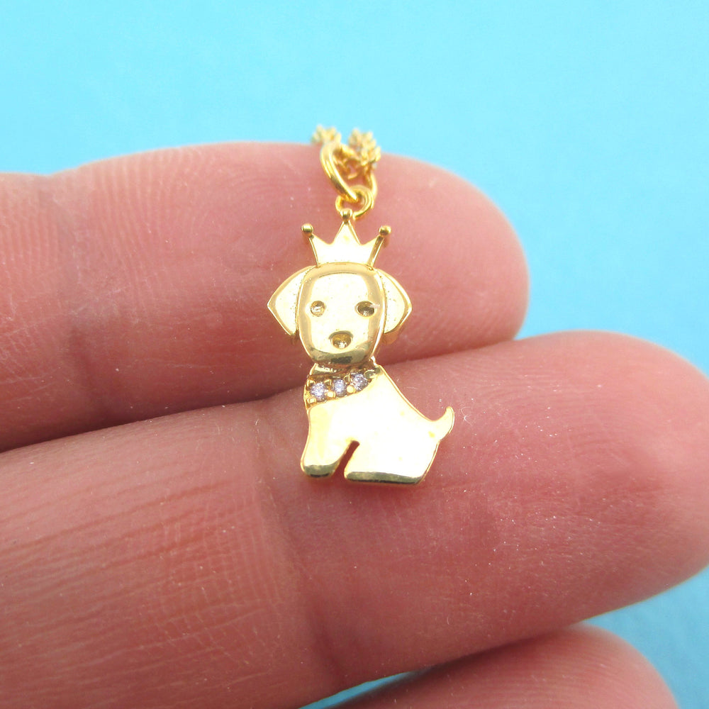 Cute Tiny Princess Puppy with Crown Dog Shaped Pendant Necklace