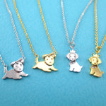 Cute Tiny Princess Puppy with Crown Dog Shaped Pendant Necklace