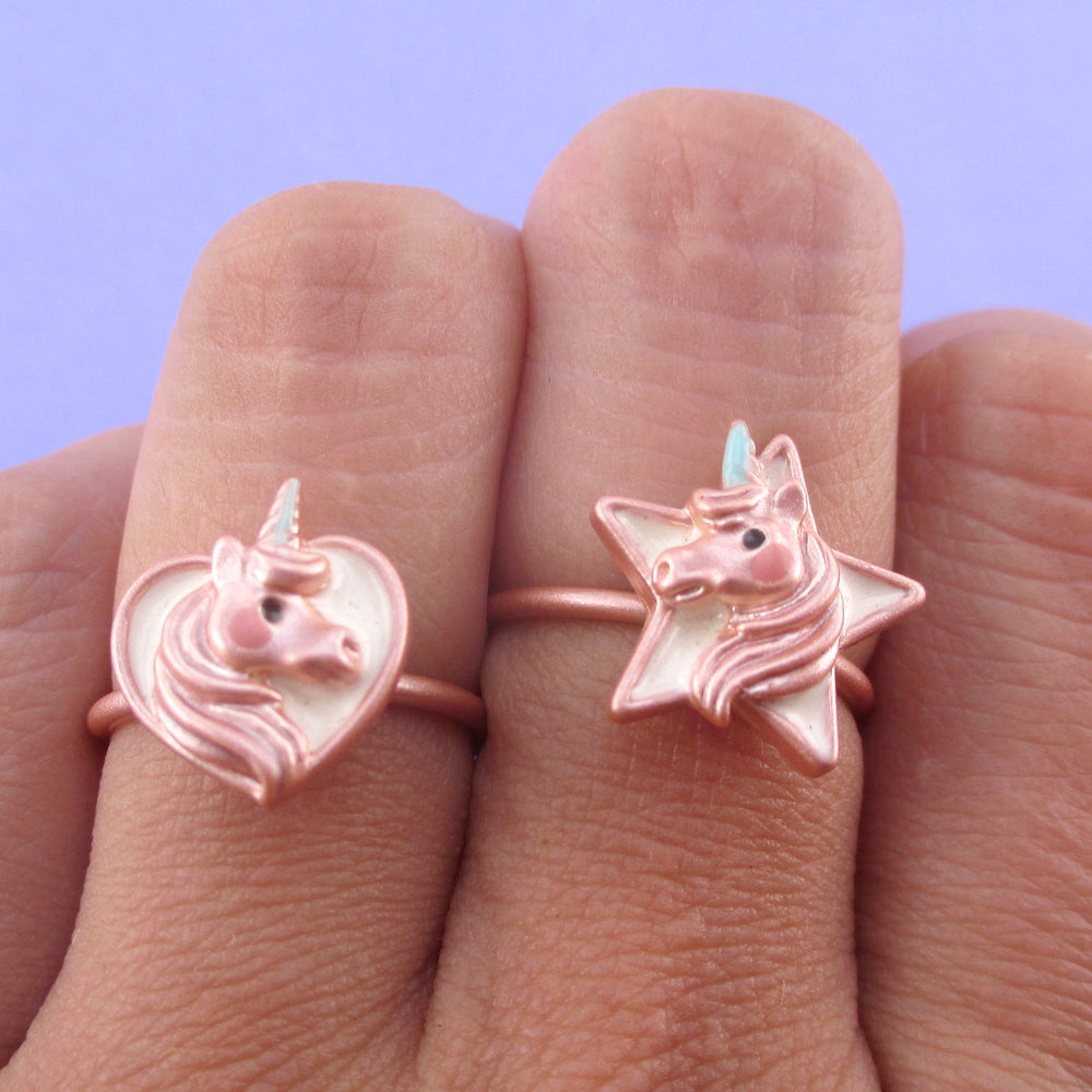 Cute Unicorn Themed Heart and Star Shaped Adjustable Rings | DOTOLY