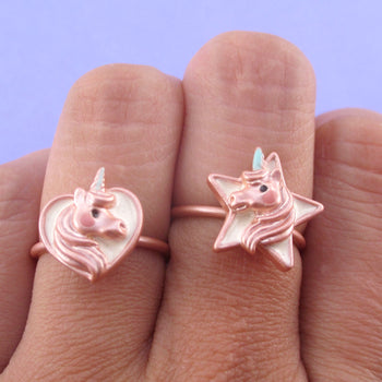 Cute Unicorn Themed Heart and Star Shaped Adjustable Rings | DOTOLY