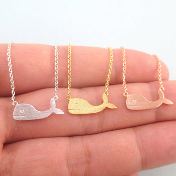 Whale Silhouette Shaped Minimal Marine Life Pendant Necklace