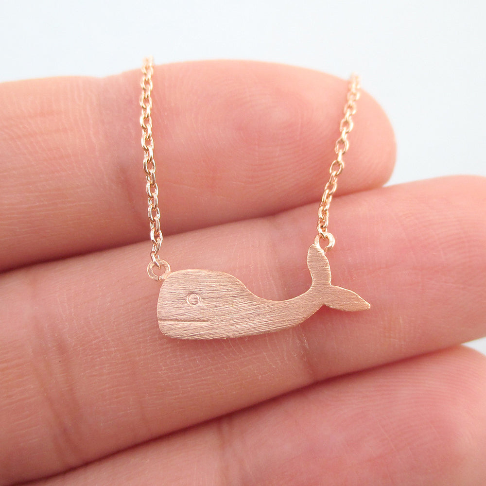 Whale Silhouette Shaped Minimal Marine Life Pendant Necklace in Rose Gold