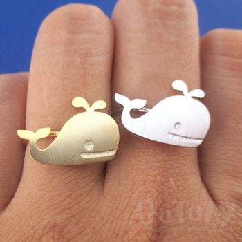 Cute Whale Silhouette Shaped Adjustable Animal Ring in Silver or Gold