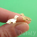 Dachshund Puppies Shaped Stud Earrings with Rhinestones in Gold