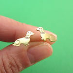 Dachshund Puppies Shaped Stud Earrings with Rhinestones in Gold