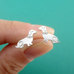 Dachshund Puppies Shaped Stud Earrings with Rhinestones for Dog Lovers