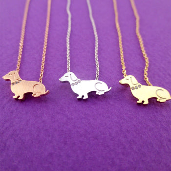 Dachshund Puppy Shaped Charm Necklace with Rhinestones for Dog Lovers