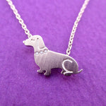 Dachshund Puppy Shaped Charm Necklace with Rhinestones in Silver for Dog Lovers