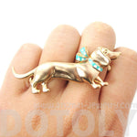 Dachshund With A Scarf Shaped Double Finger Animal Ring