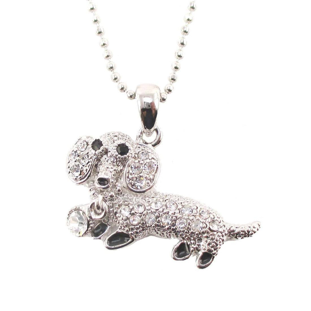Dachshund Sausage Dog Pendant Necklace in Silver with Rhinestones – DOTOLY