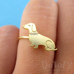 Dachshund Sausage Dog with Rhinestone Collar Shaped Adjustable Ring in Gold