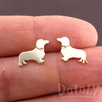 Dachshund Sausage Dog Shaped Stud Earrings with Rhinestones in Gold
