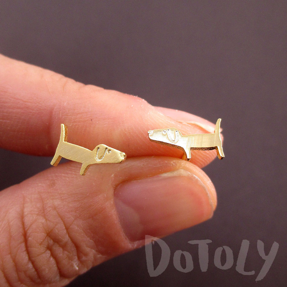 Dachshund Sausage Wiener Dog Shaped Stud Earrings in Gold | DOTOLY