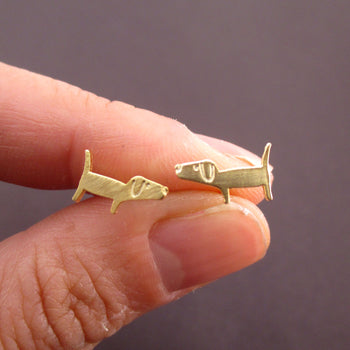 Dachshund Sausage Wiener Dog Shaped Stud Earrings in Gold | DOTOLY