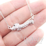 Dachshund Weiner Dog Pendant Necklace in Silver with Rhinestones